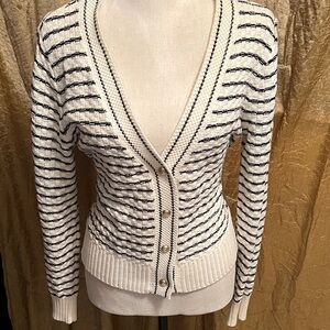 Elegant Black and White Striped Cardigan